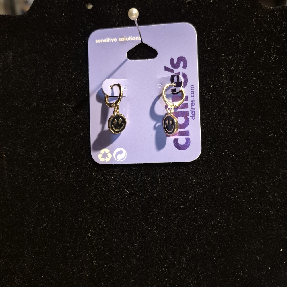 Claire's Gold and Black Happy Face Smile Earrings